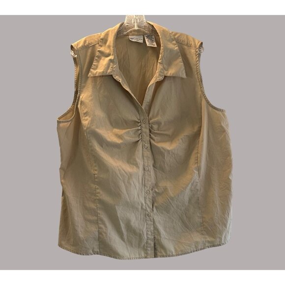 White Stag Size 3X Beige Women's Summer Casual Button Down Sleeveless Blouse - Picture 2 of 9